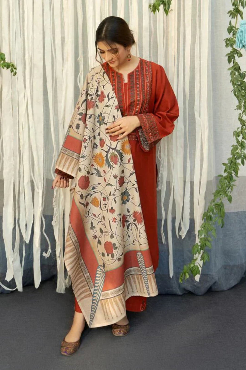 UROOJ  EMB 3Pc With MONAR DUPPATA