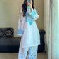 WHITE/BLUE LAWN 3PC ( FARSHI SHALWAR)