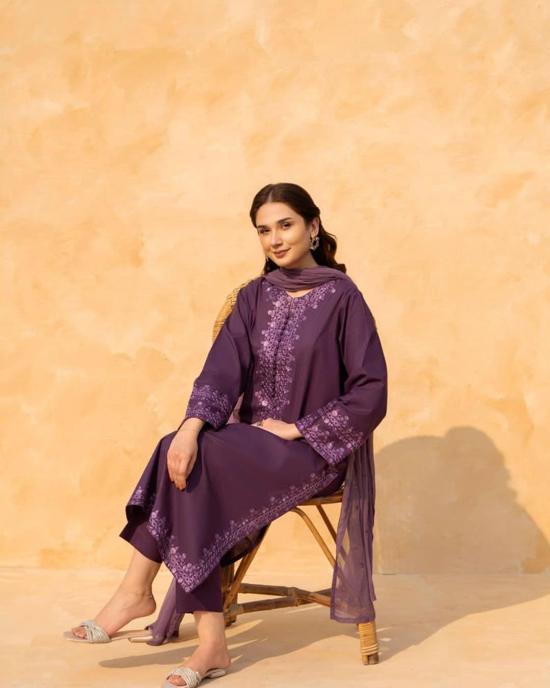 PURPLE LAWN EMB 3PC