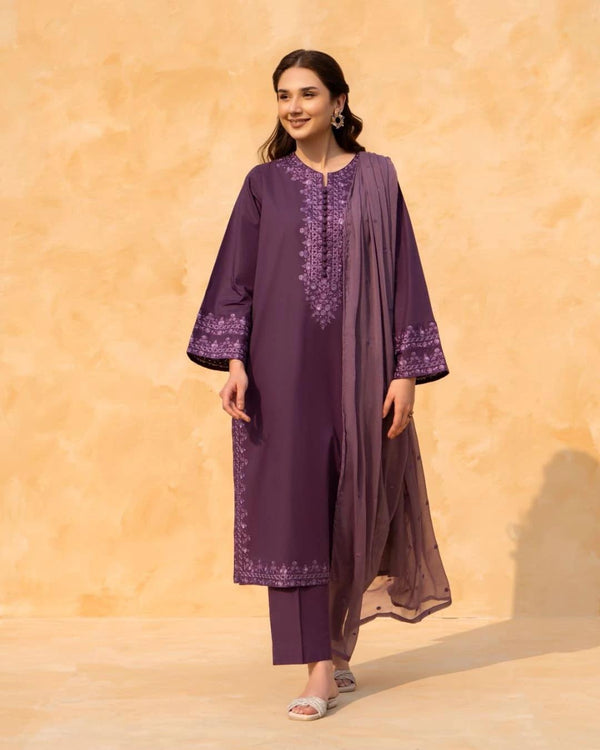 PURPLE LAWN EMB 3PC