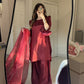 SILK MAHROON LUXURY 3PC WITH FARSHI SHALWAR