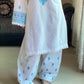 WHITE/BLUE LAWN 3PC ( FARSHI SHALWAR)