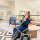 Retro 2 Pc Suit With Hand Bag (Blue)