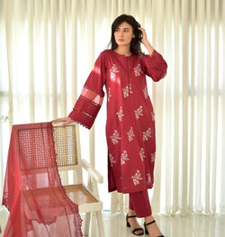 HORIYA MEHROON LAWN CORD SET