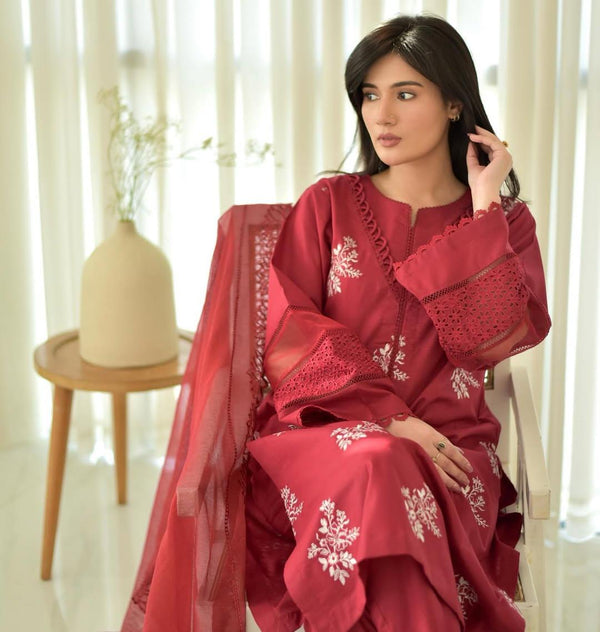 HORIYA MEHROON LAWN CORD SET