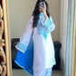 WHITE/BLUE LAWN 3PC ( FARSHI SHALWAR)